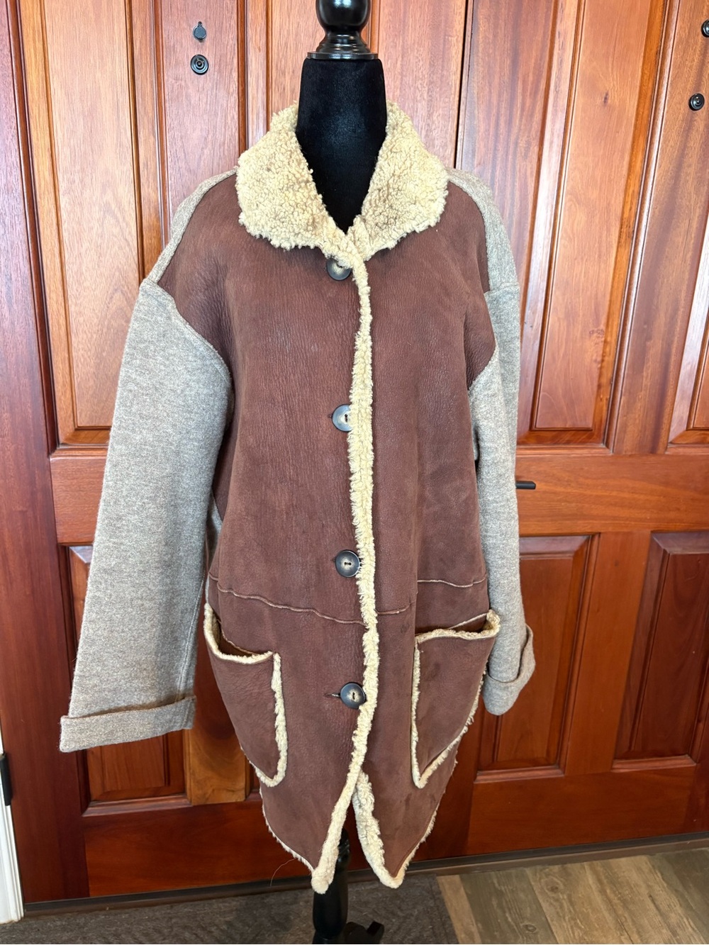 Searle Shearling Wool & Suede Coat Mens Medium Brown Reversible Western Vintage